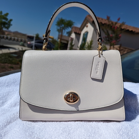 Coach Bags Coach Tilly Top Handle Satchel Cream With Snake Print